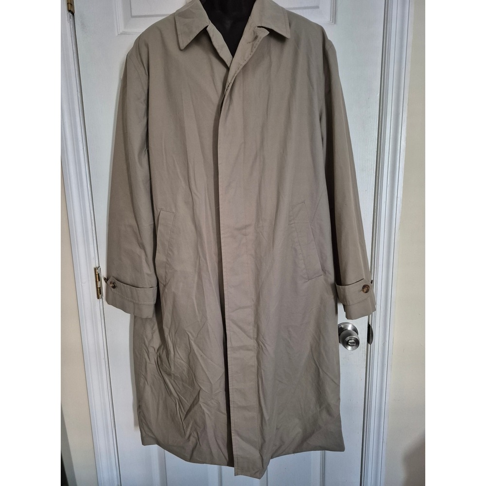 Brooks Brothers Mens 46R Khaki Tan Trench Coat Bemberg Lined Car Coat Overcoat